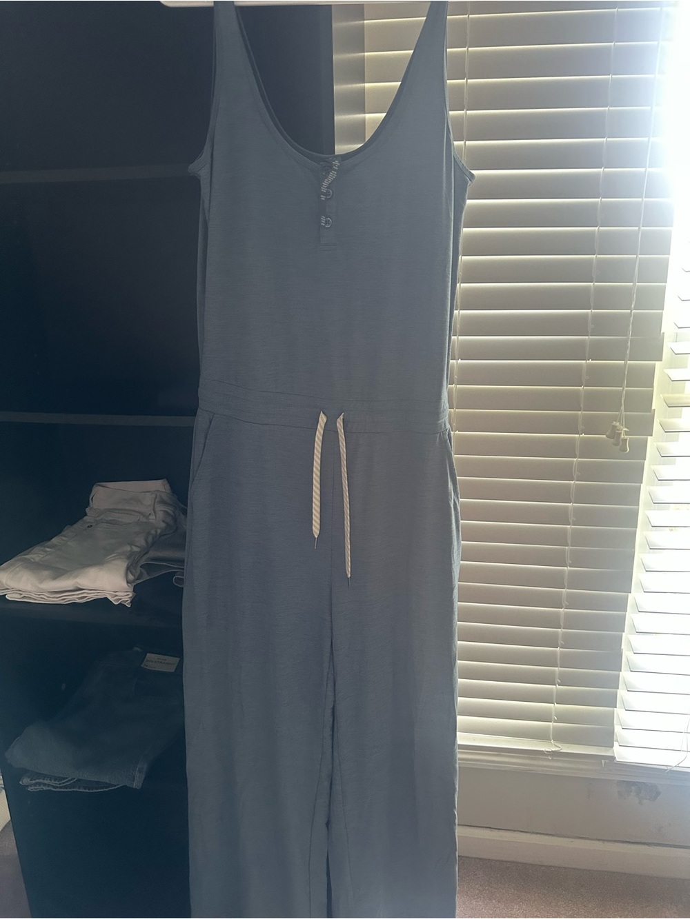 Vuori Light Blue Sleeveless Cotton Jumpsuit with Drawstring